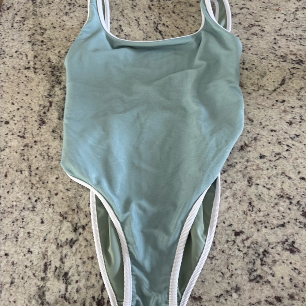 LainSnow Sage Green Ocean isle One-Piece with White Trim